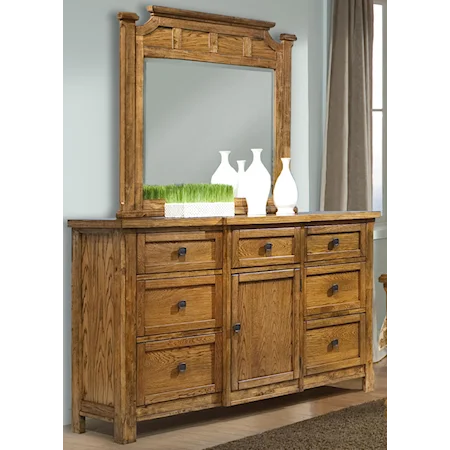 Dresser and Mirror Set in Oak Finish